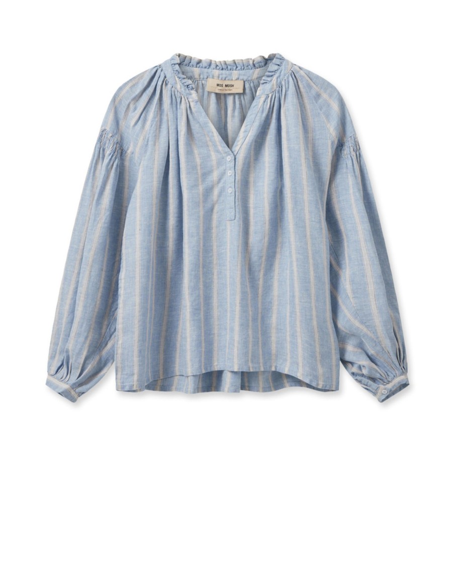 Clothing & Accessories Mos Mosh | Mos Mosh - Safi Striped Linen Shirt - 159710 Cashmere Blue