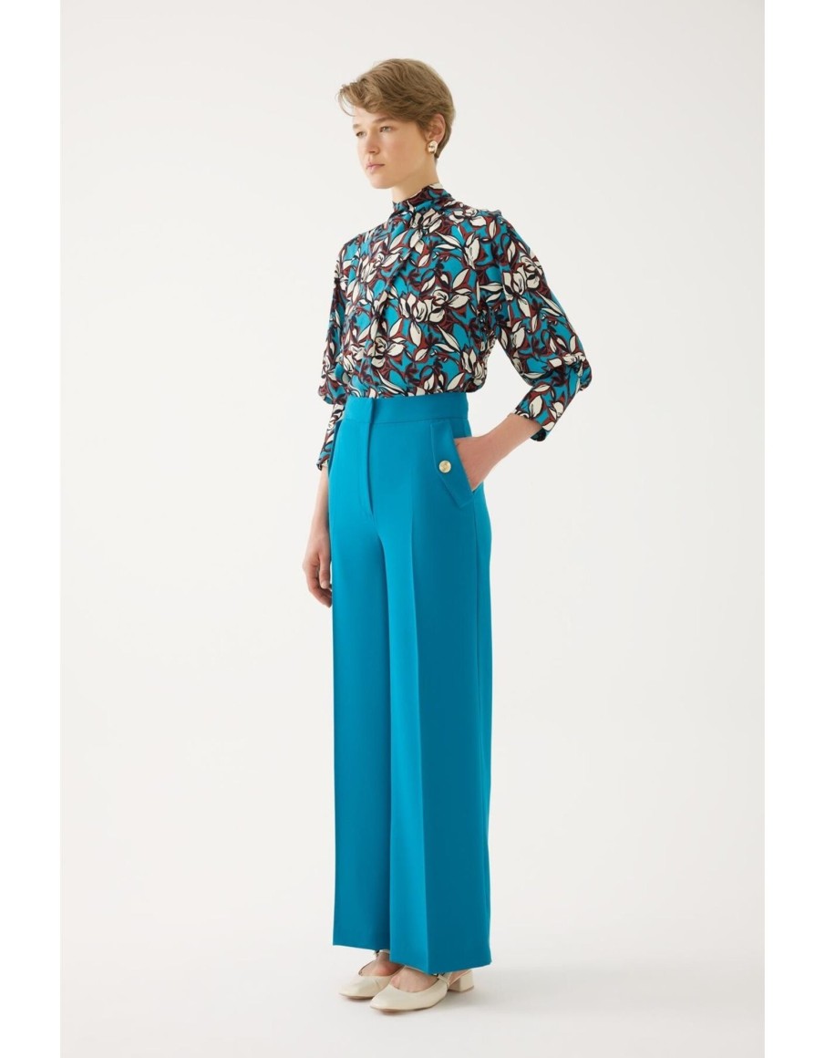 Clothing & Accessories Exquise | Exquise - 3110015 - Cheryl Wide Leg Trouser Blue