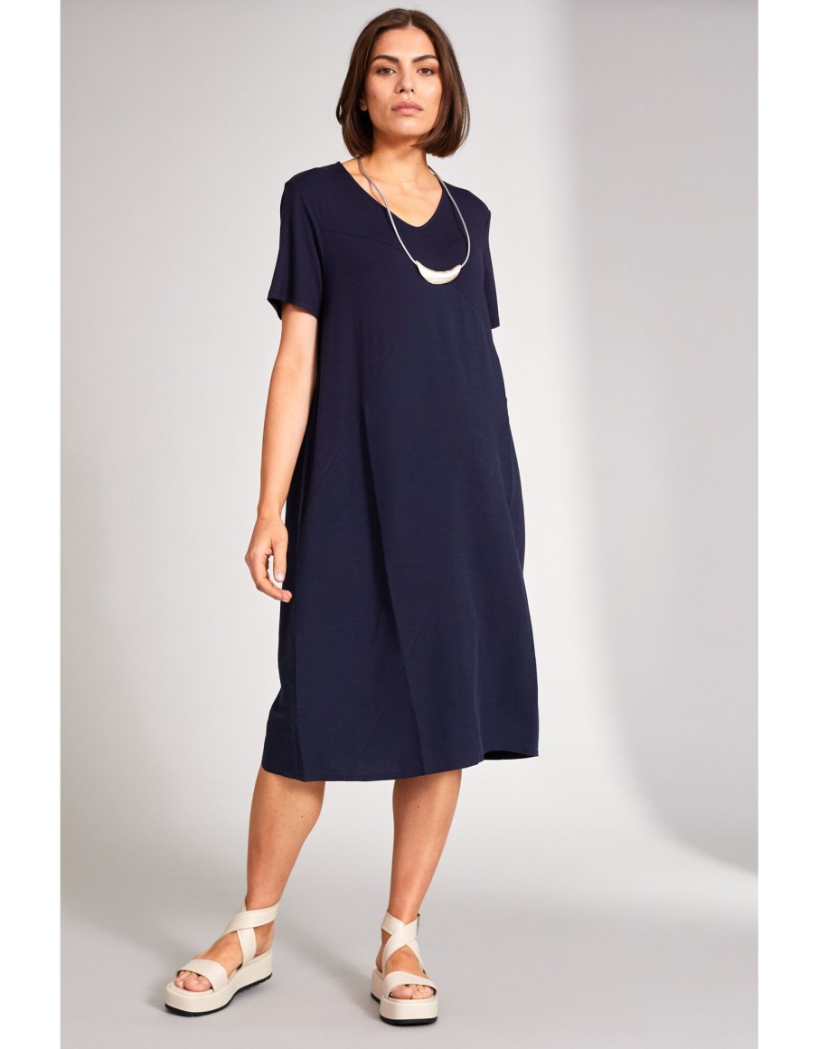 Clothing & Accessories Peruzzi | Peruzzi - S24171 - Tone On Tone Dress Navy