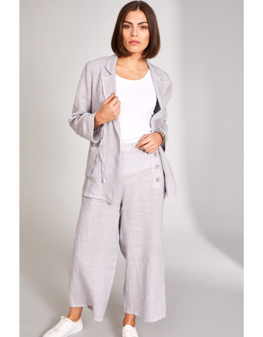 Clothing & Accessories Peruzzi | Peruzzi - S24144 - Button Linen Trouser Silver