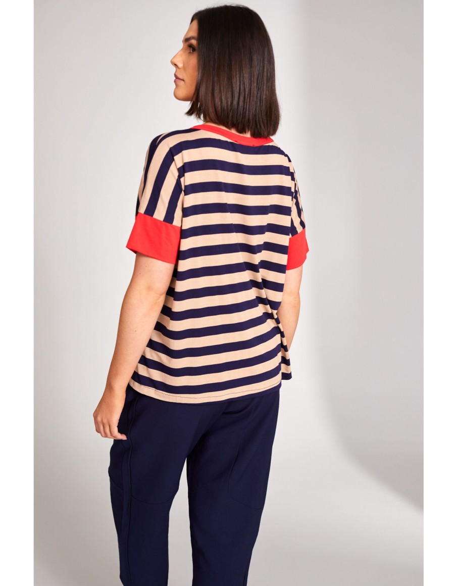 Clothing & Accessories Peruzzi | Peruzzi - S24147 - Stripe Top Navy