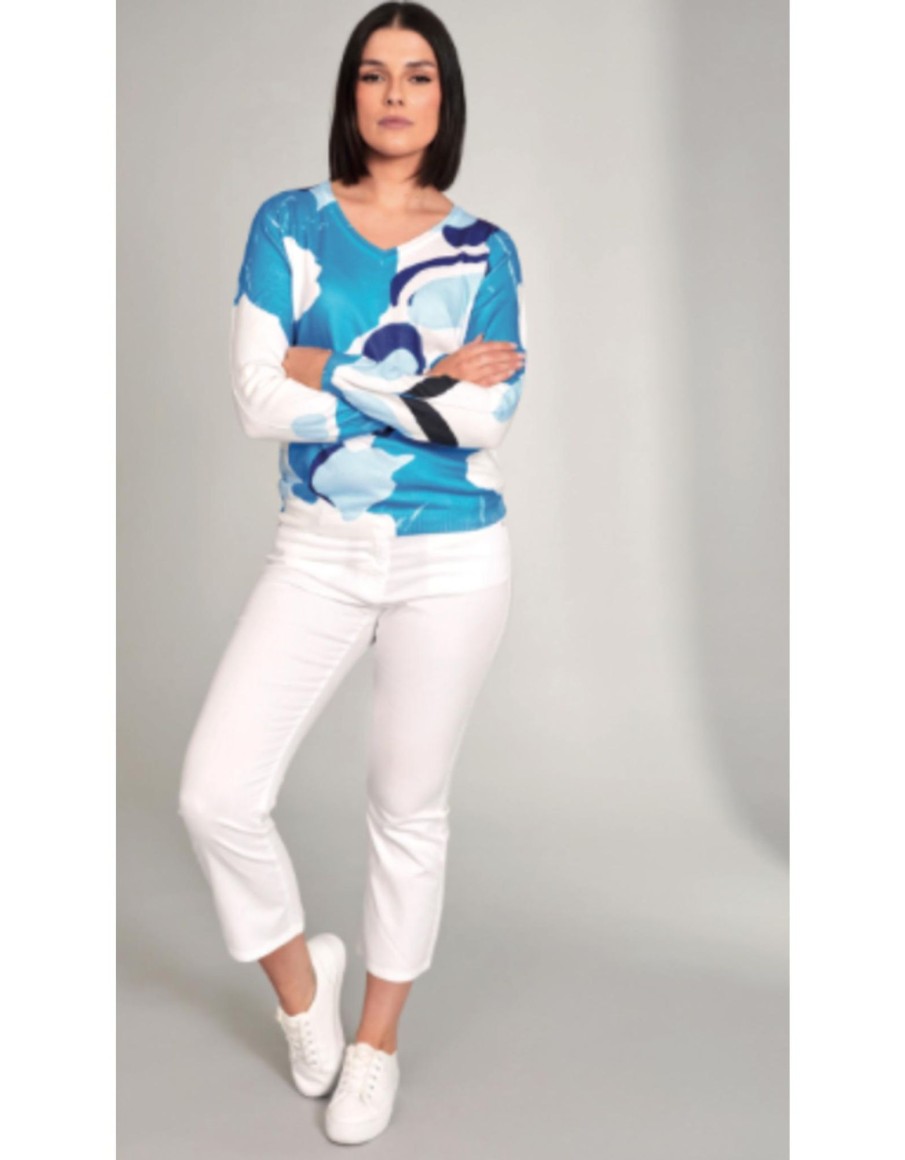 Clothing & Accessories Peruzzi | Peruzzi - S24600 - Ocean Print Knit Blue