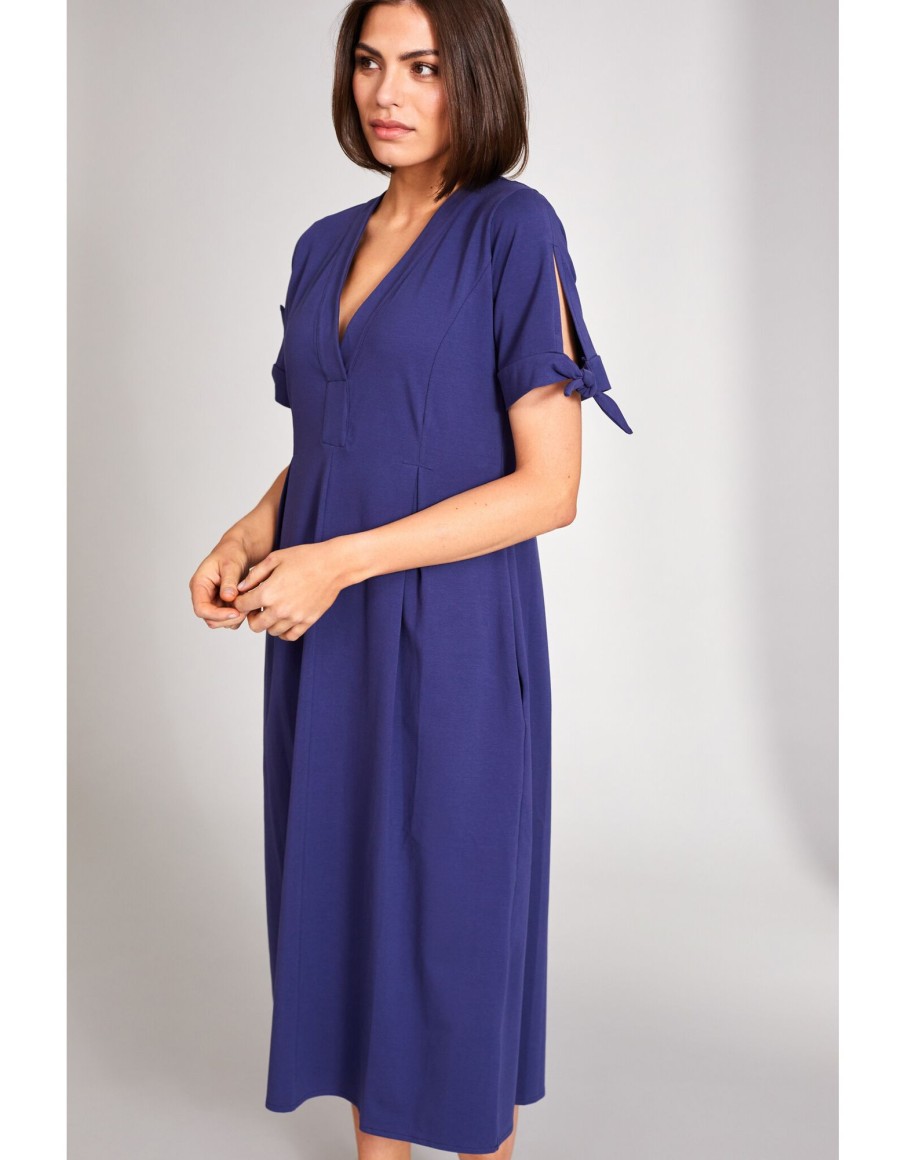 Clothing & Accessories Peruzzi | Peruzzi - - S24172 - Tie Sleeve Dress Blue