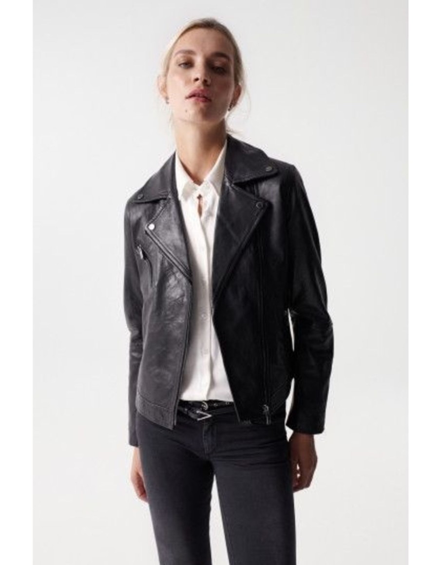 Clothing & Accessories Salsa Jeans | Salsa -127058 - Basic Leather Jacket Black