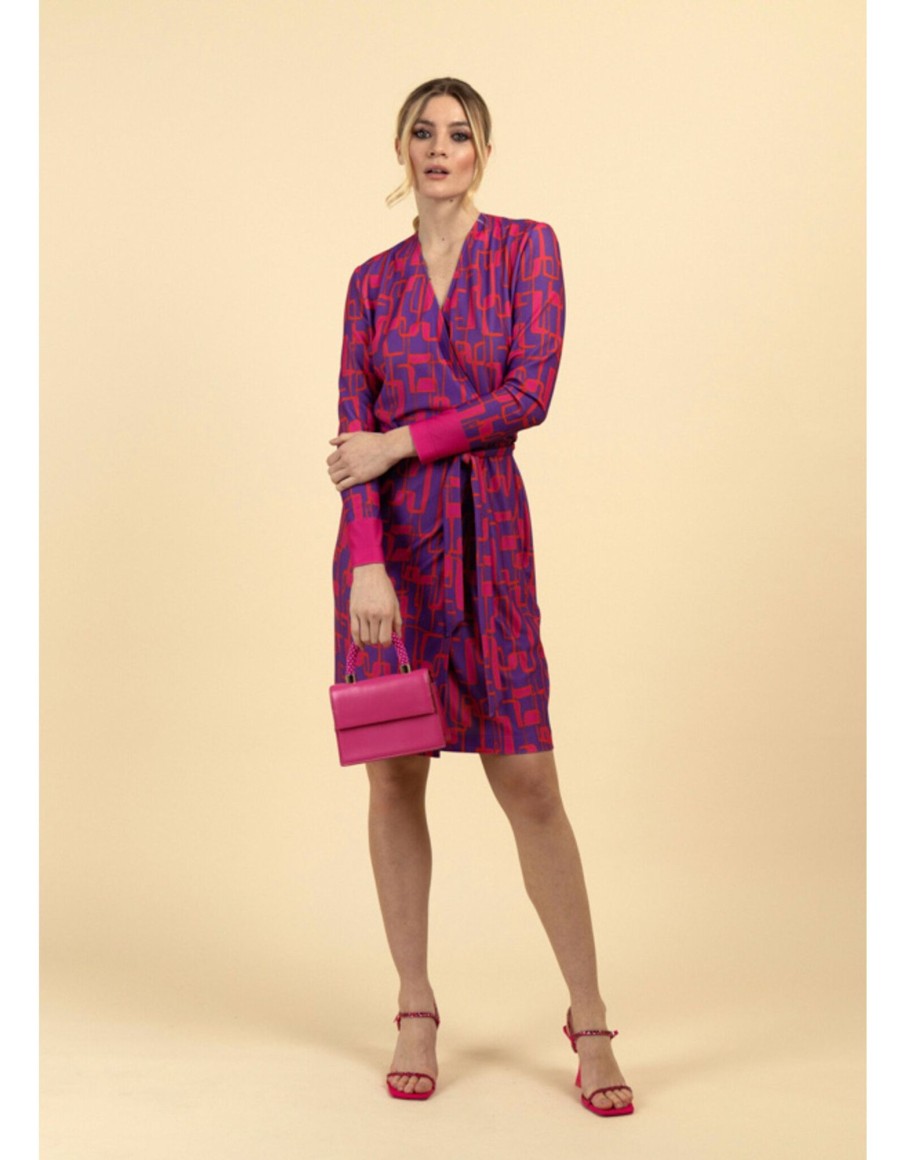 Clothing & Accessories Fee G | Fee G - 7472115 - Kara - Wrap Dress With Striped Cuff Pink