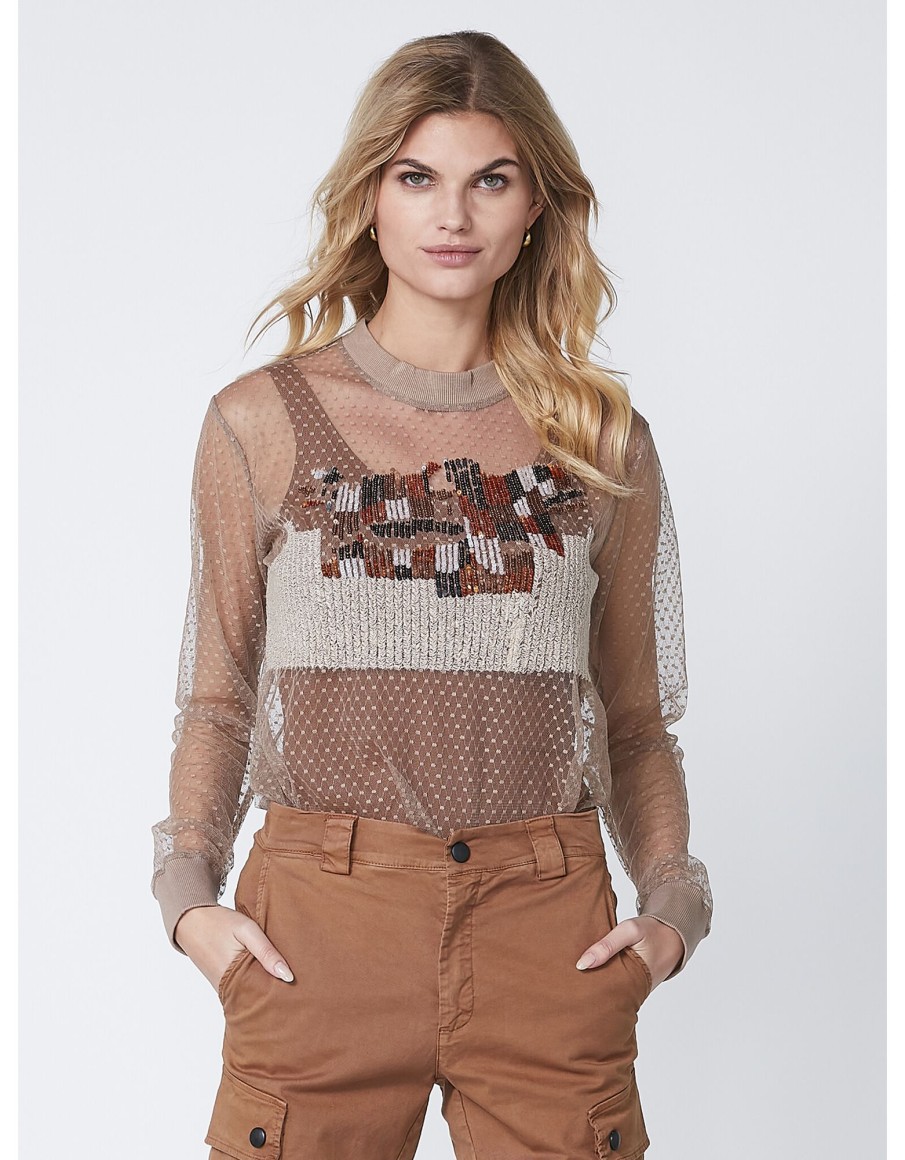 Clothing & Accessories Nu Denmark | Nu Denmark - 7770-40 - Riona Blouse Mesh Camel Mix