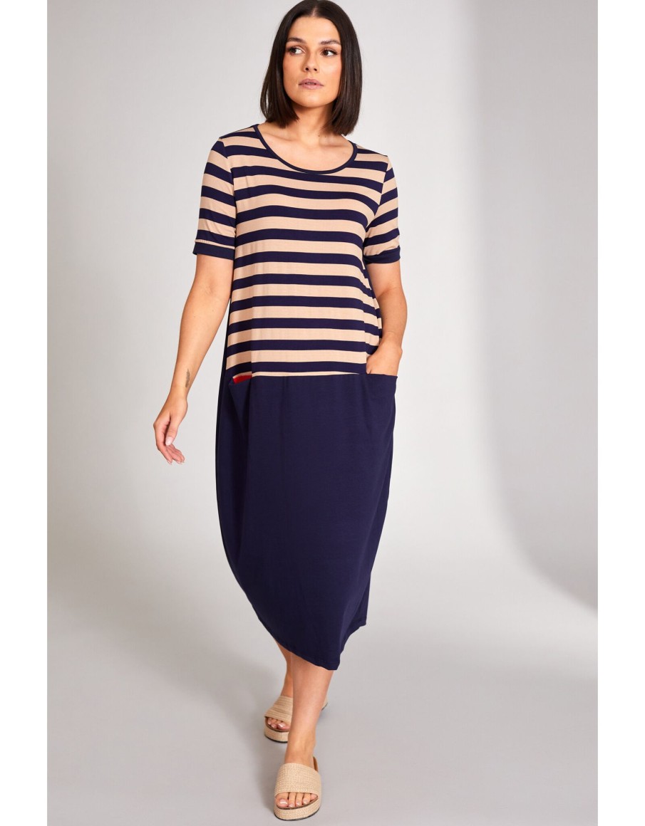 Clothing & Accessories Peruzzi | Peruzzi - S24146 - Stripe Dress Navy