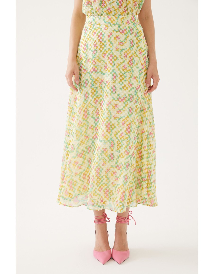 Clothing & Accessories Exquise | Exquise - 4215007 - Long Sorbet Print Skirt Lemon